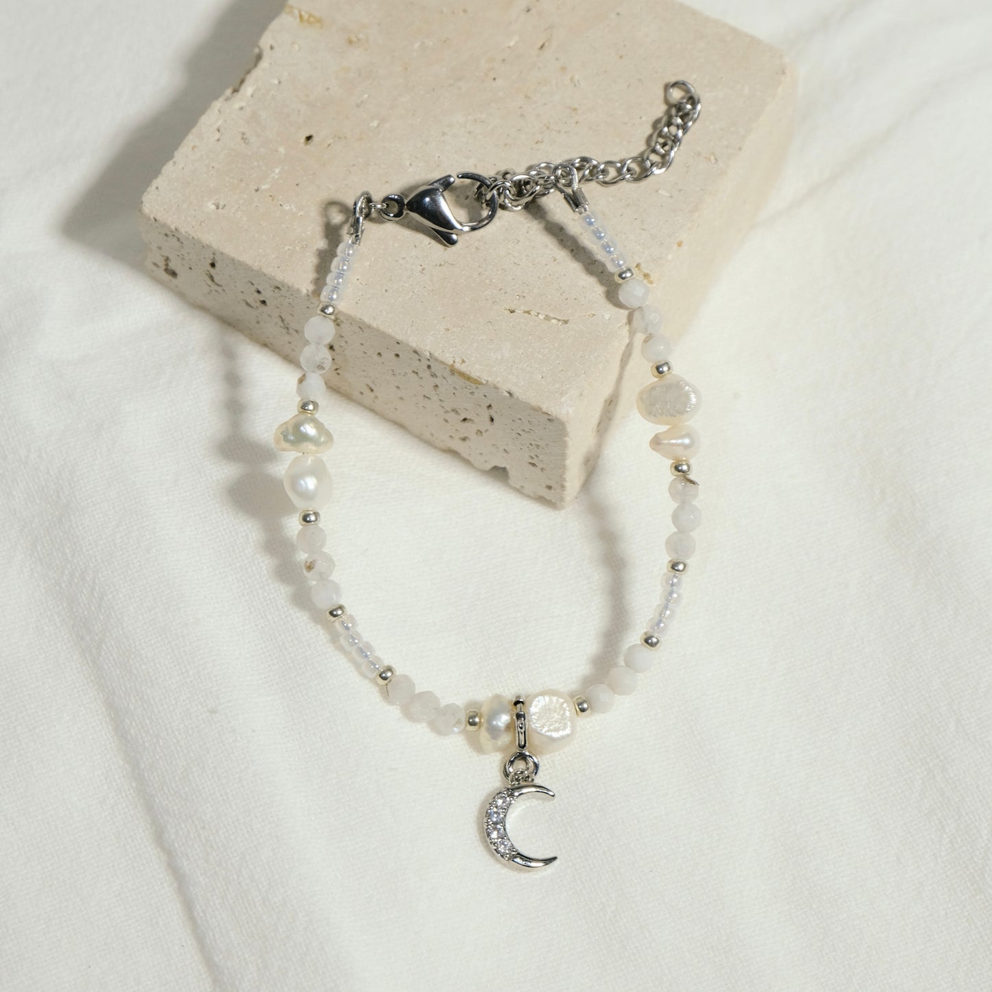 Crescent Charm Beaded Bracelet