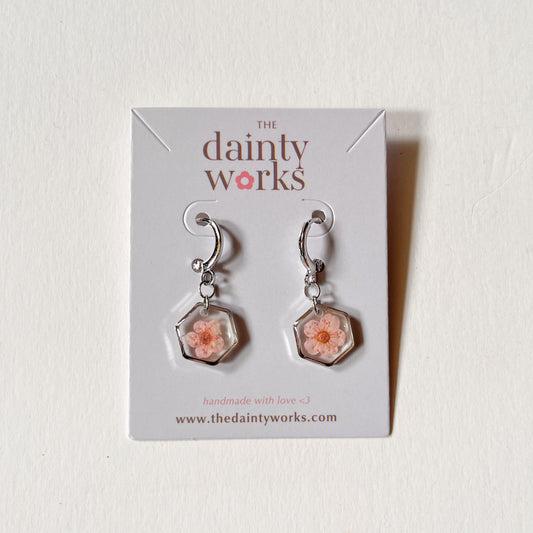 Pink Floral Resin Earring