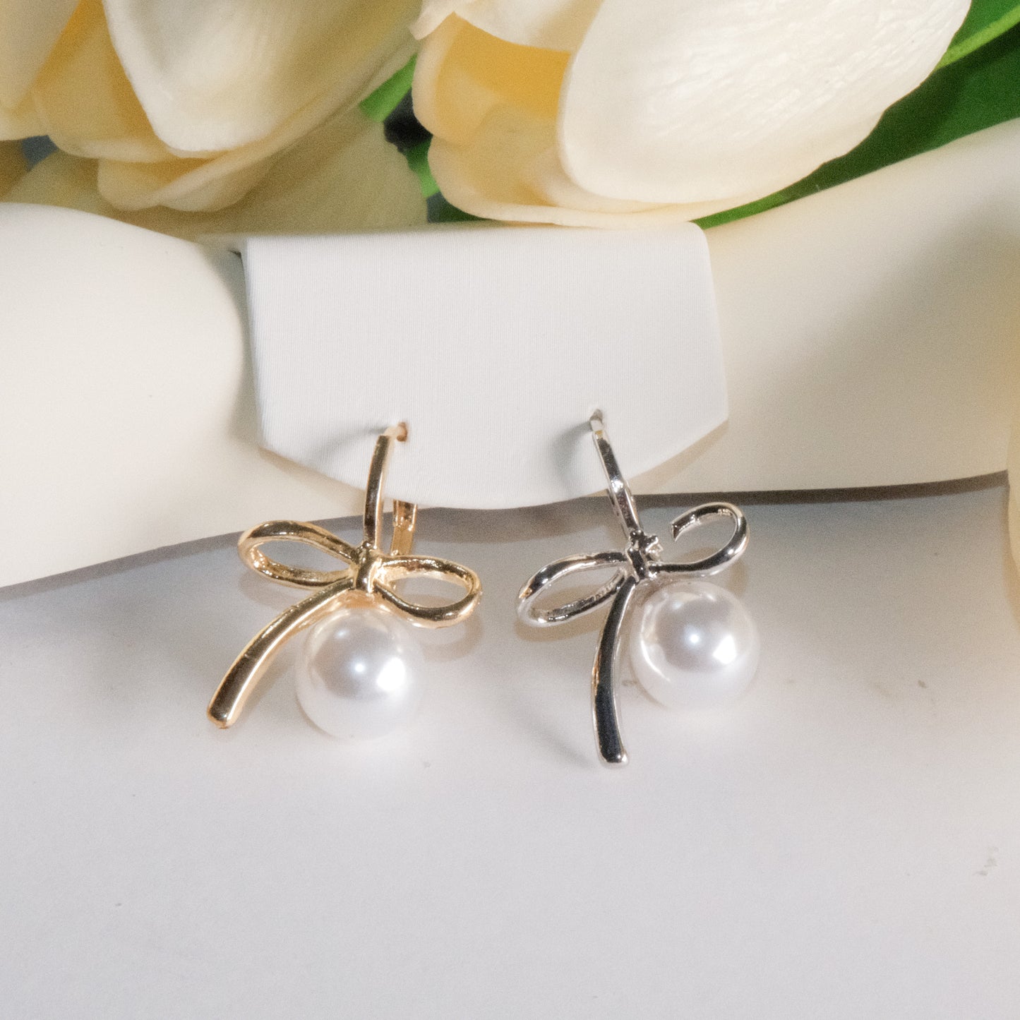 Estelle Ribbon Pearl Earrings