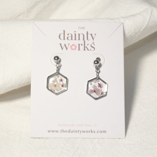 Hexagon Resin Floral earring #1