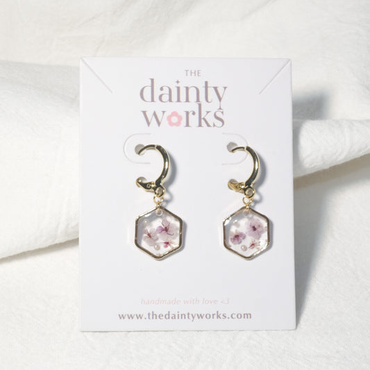 Hexagon Resin Floral Earring #3