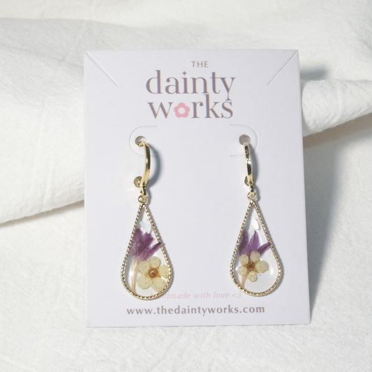 Teardrop Floral Resin Earring #3