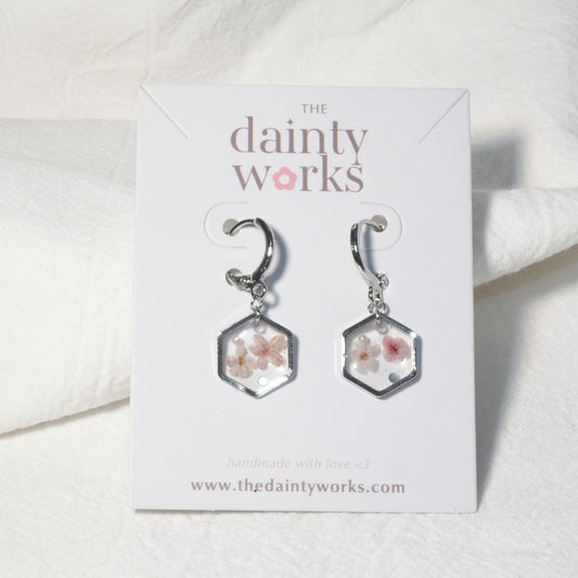 Hexagon Resin Floral Earring #5